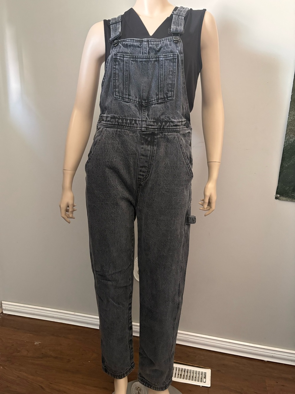 Twik Simons Washed Black Denim Overalls Carpenter Jumpsuit, women’s Sz XS.